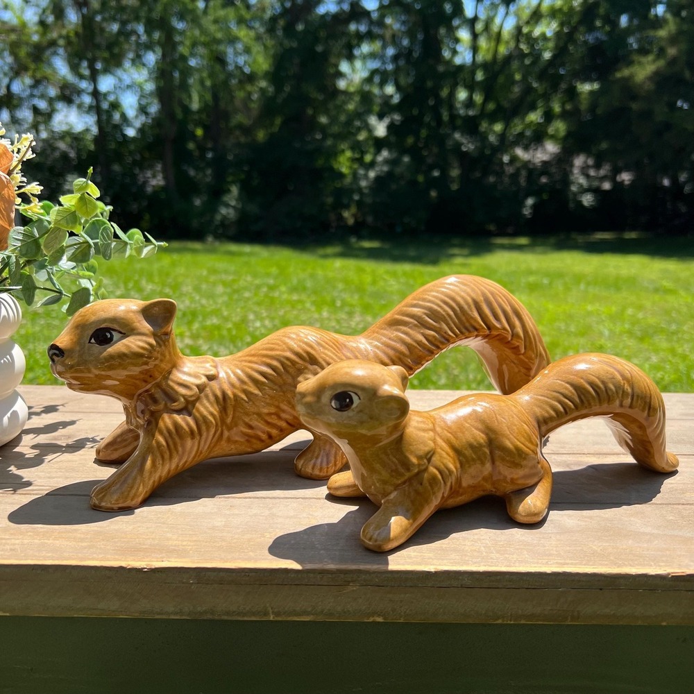 Vintage Ceramic Large Squirrels | Set of 2 | Signed Hand-Painted